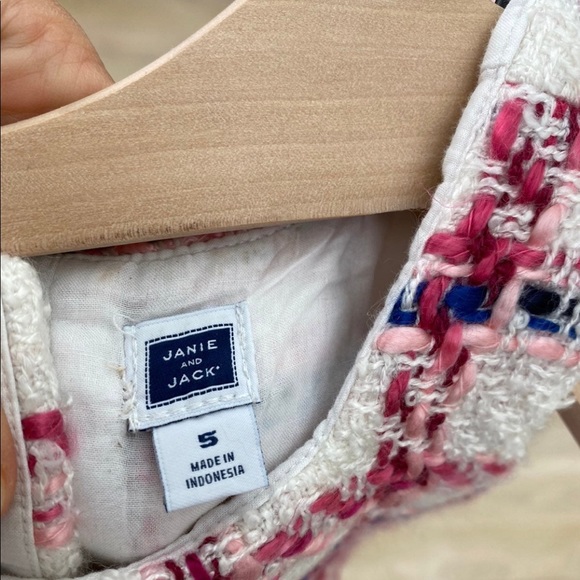 Janie And Jack White / Pink Boucle Dress Playwear - Girls size 5 - Picture 3 of 4